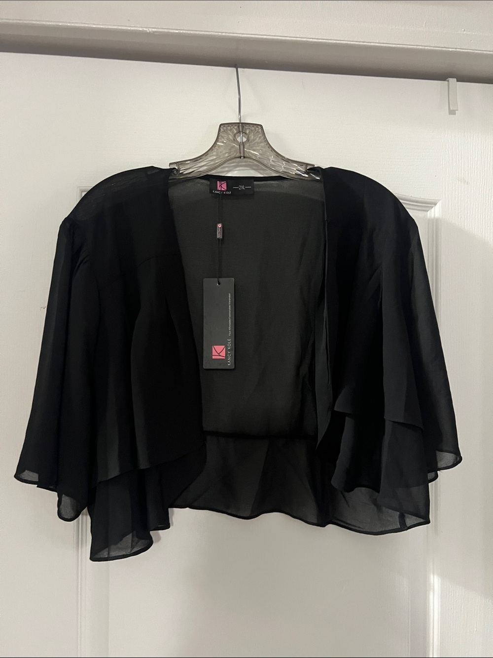 Kensie Black Sheer Layered Open-Front Bolero Shrug